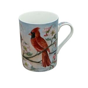 Cape Shore Cardinal Birds Flowers Coffee Mug Signed By Artist Mackinaw City